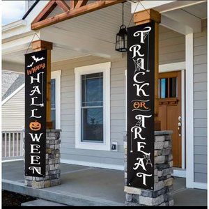 Happy Halloween Trick or Treat Door Welcome Sign Banner - 2 pieces